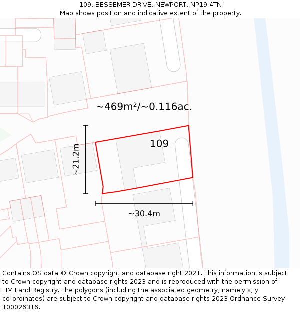 109, BESSEMER DRIVE, NEWPORT, NP19 4TN: Plot and title map