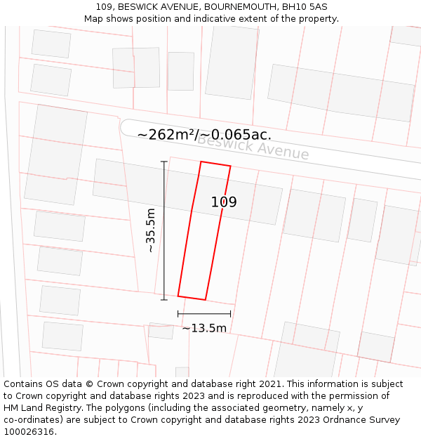 109, BESWICK AVENUE, BOURNEMOUTH, BH10 5AS: Plot and title map