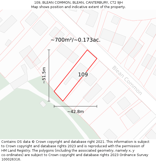 109, BLEAN COMMON, BLEAN, CANTERBURY, CT2 9JH: Plot and title map