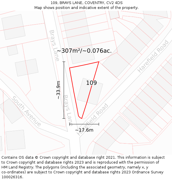 109, BRAYS LANE, COVENTRY, CV2 4DS: Plot and title map