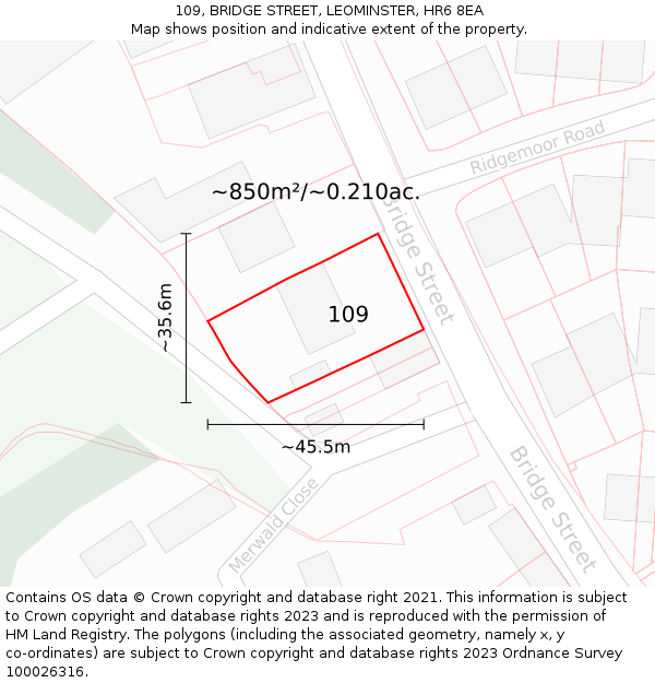 109, BRIDGE STREET, LEOMINSTER, HR6 8EA: Plot and title map