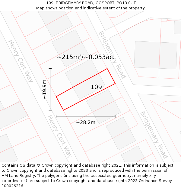 109, BRIDGEMARY ROAD, GOSPORT, PO13 0UT: Plot and title map