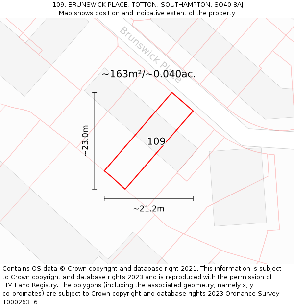 109, BRUNSWICK PLACE, TOTTON, SOUTHAMPTON, SO40 8AJ: Plot and title map