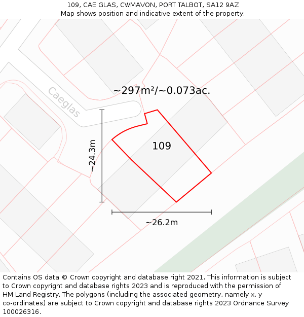 109, CAE GLAS, CWMAVON, PORT TALBOT, SA12 9AZ: Plot and title map