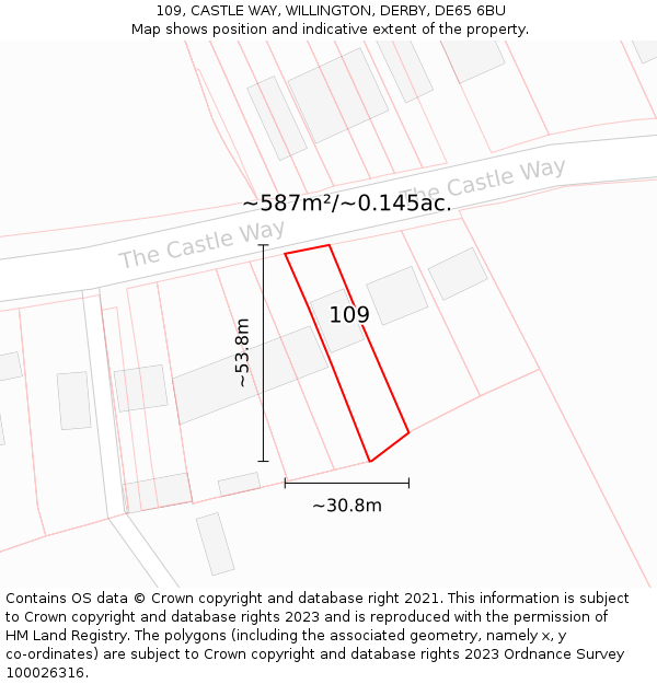 109, CASTLE WAY, WILLINGTON, DERBY, DE65 6BU: Plot and title map