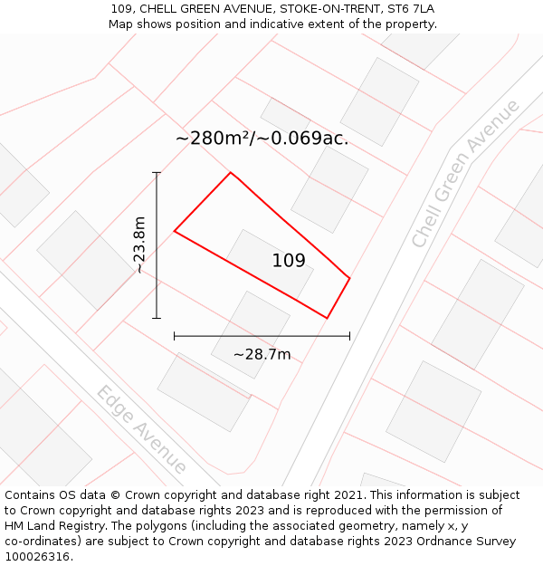 109, CHELL GREEN AVENUE, STOKE-ON-TRENT, ST6 7LA: Plot and title map