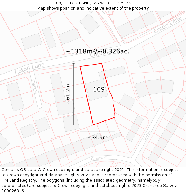 109, COTON LANE, TAMWORTH, B79 7ST: Plot and title map