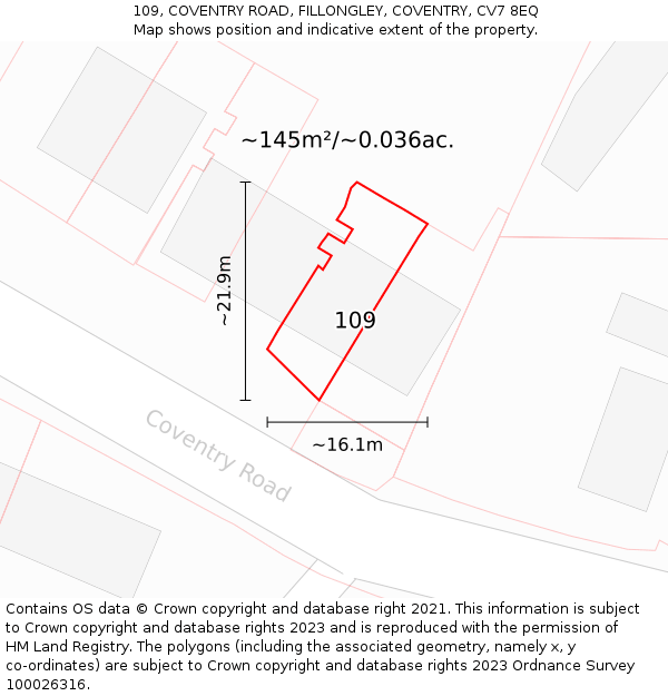 109, COVENTRY ROAD, FILLONGLEY, COVENTRY, CV7 8EQ: Plot and title map