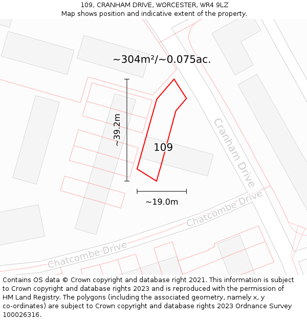 109, CRANHAM DRIVE, WORCESTER, WR4 9LZ: Plot and title map