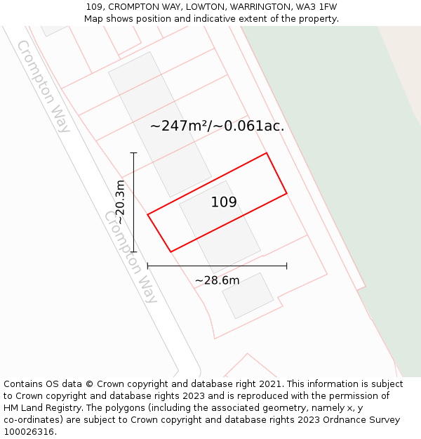 109, CROMPTON WAY, LOWTON, WARRINGTON, WA3 1FW: Plot and title map