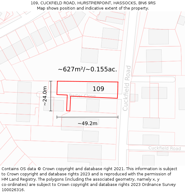 109, CUCKFIELD ROAD, HURSTPIERPOINT, HASSOCKS, BN6 9RS: Plot and title map