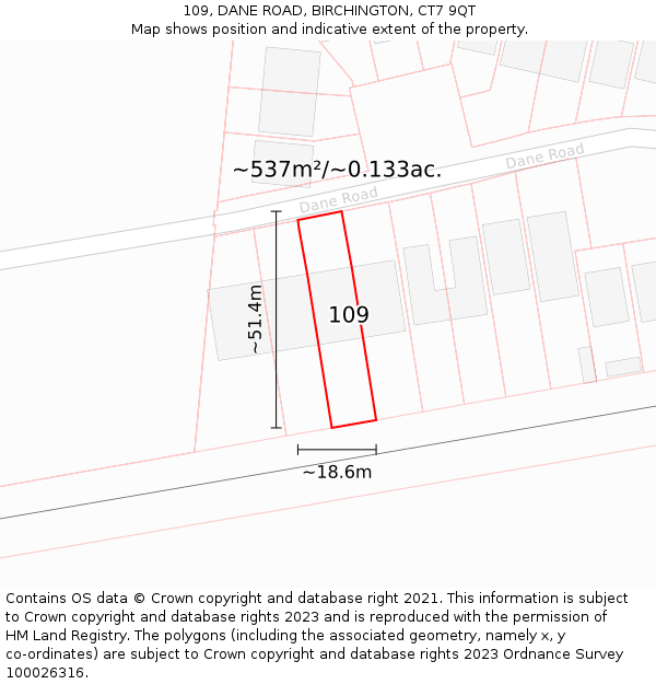 109, DANE ROAD, BIRCHINGTON, CT7 9QT: Plot and title map