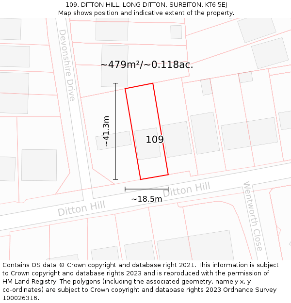 109, DITTON HILL, LONG DITTON, SURBITON, KT6 5EJ: Plot and title map