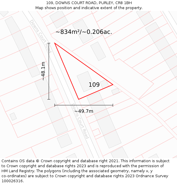 109, DOWNS COURT ROAD, PURLEY, CR8 1BH: Plot and title map