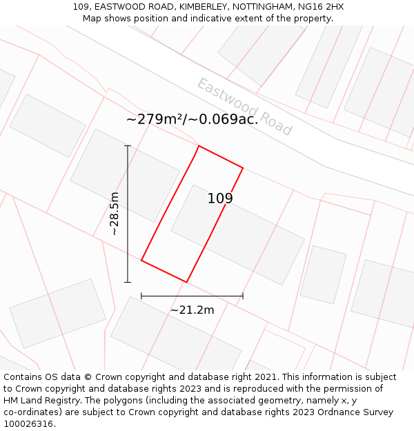 109, EASTWOOD ROAD, KIMBERLEY, NOTTINGHAM, NG16 2HX: Plot and title map