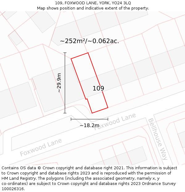 109, FOXWOOD LANE, YORK, YO24 3LQ: Plot and title map