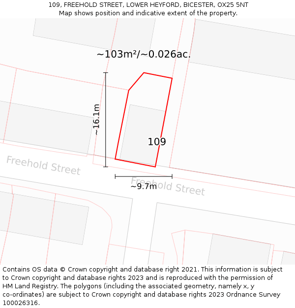 109, FREEHOLD STREET, LOWER HEYFORD, BICESTER, OX25 5NT: Plot and title map