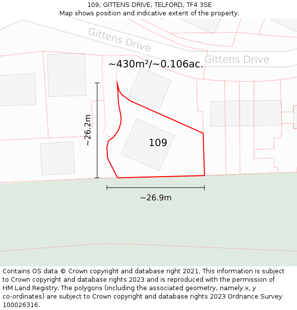 109, GITTENS DRIVE, TELFORD, TF4 3SE: Plot and title map