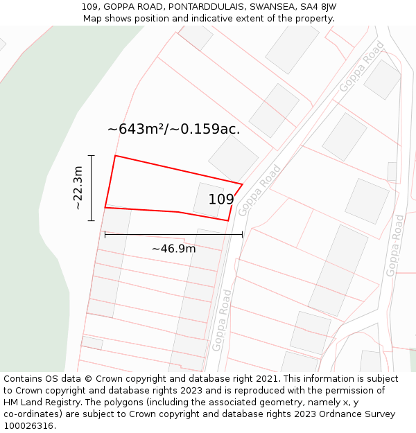 109, GOPPA ROAD, PONTARDDULAIS, SWANSEA, SA4 8JW: Plot and title map