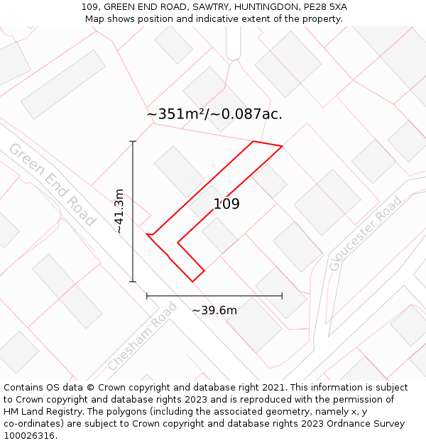 109, GREEN END ROAD, SAWTRY, HUNTINGDON, PE28 5XA: Plot and title map