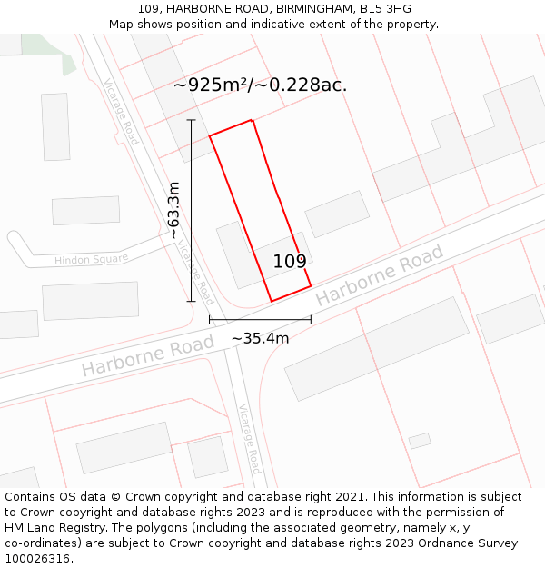 109, HARBORNE ROAD, BIRMINGHAM, B15 3HG: Plot and title map