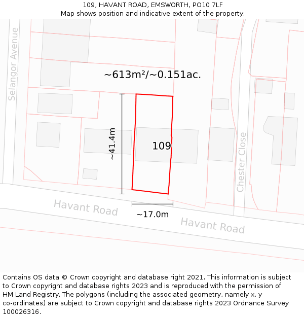 109, HAVANT ROAD, EMSWORTH, PO10 7LF: Plot and title map