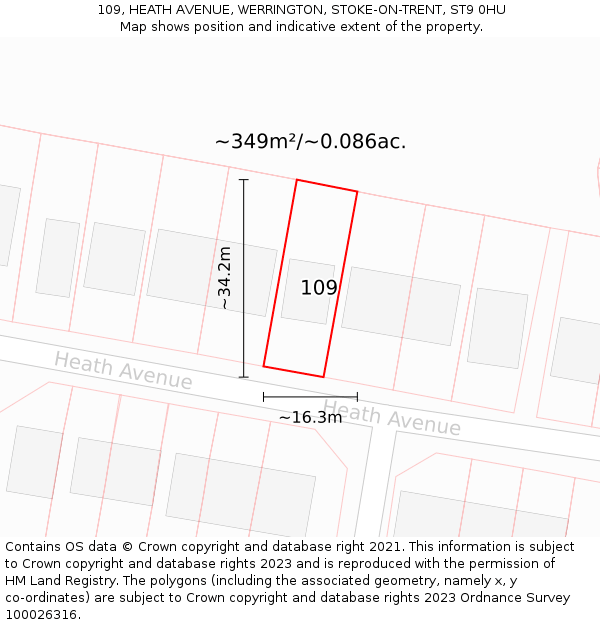 109, HEATH AVENUE, WERRINGTON, STOKE-ON-TRENT, ST9 0HU: Plot and title map