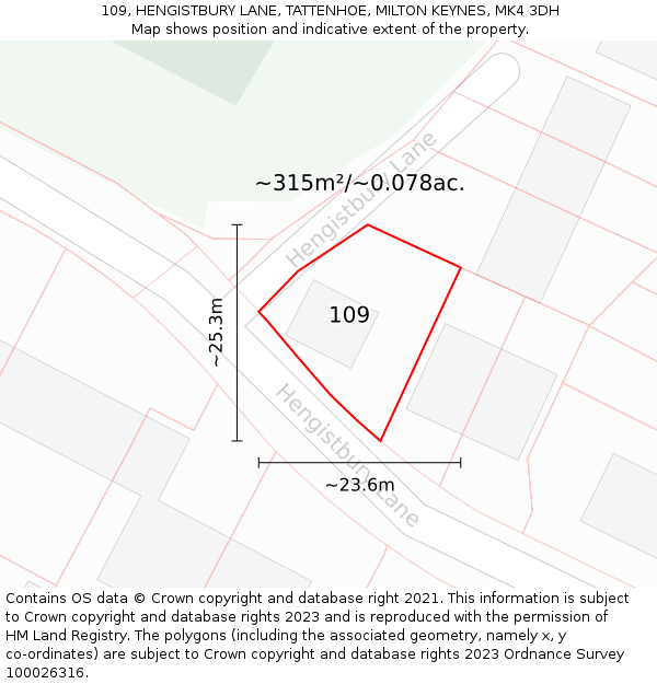 109, HENGISTBURY LANE, TATTENHOE, MILTON KEYNES, MK4 3DH: Plot and title map