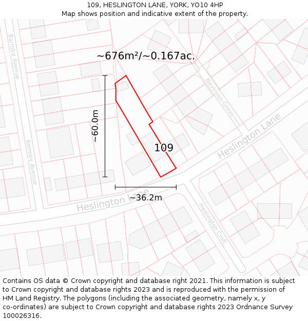 109, HESLINGTON LANE, YORK, YO10 4HP: Plot and title map