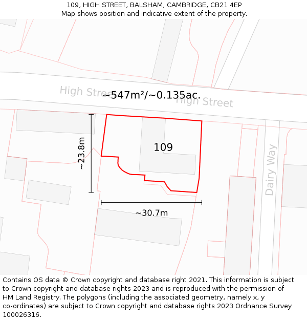 109, HIGH STREET, BALSHAM, CAMBRIDGE, CB21 4EP: Plot and title map