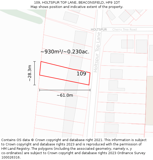 109, HOLTSPUR TOP LANE, BEACONSFIELD, HP9 1DT: Plot and title map