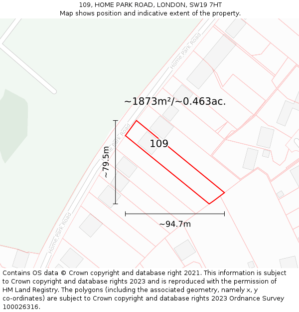 109, HOME PARK ROAD, LONDON, SW19 7HT: Plot and title map