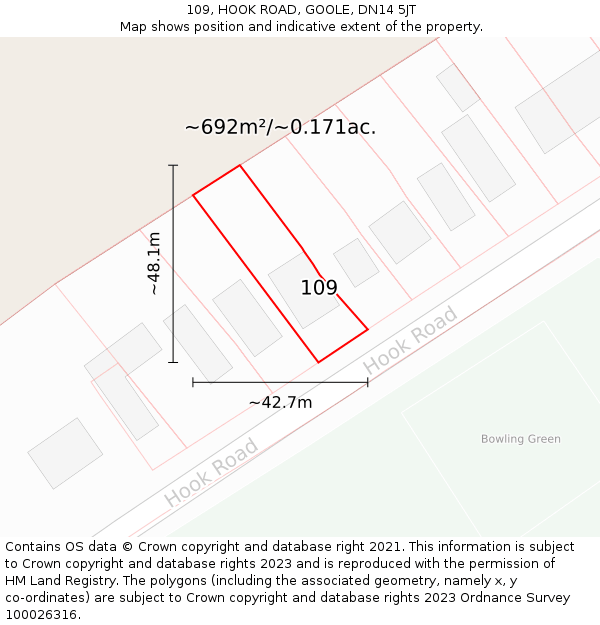 109, HOOK ROAD, GOOLE, DN14 5JT: Plot and title map