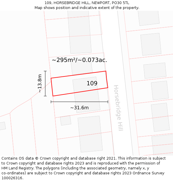 109, HORSEBRIDGE HILL, NEWPORT, PO30 5TL: Plot and title map