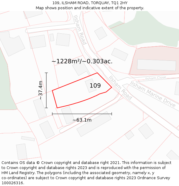 109, ILSHAM ROAD, TORQUAY, TQ1 2HY: Plot and title map