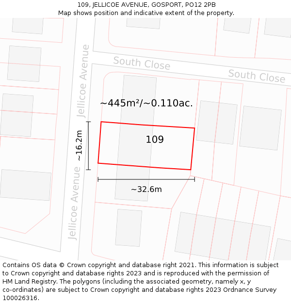 109, JELLICOE AVENUE, GOSPORT, PO12 2PB: Plot and title map