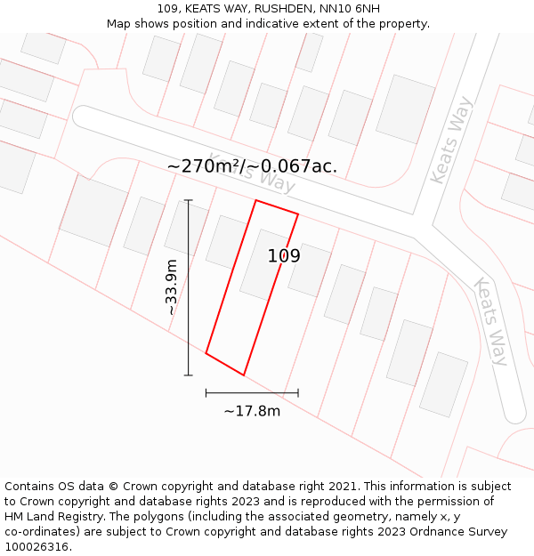 109, KEATS WAY, RUSHDEN, NN10 6NH: Plot and title map