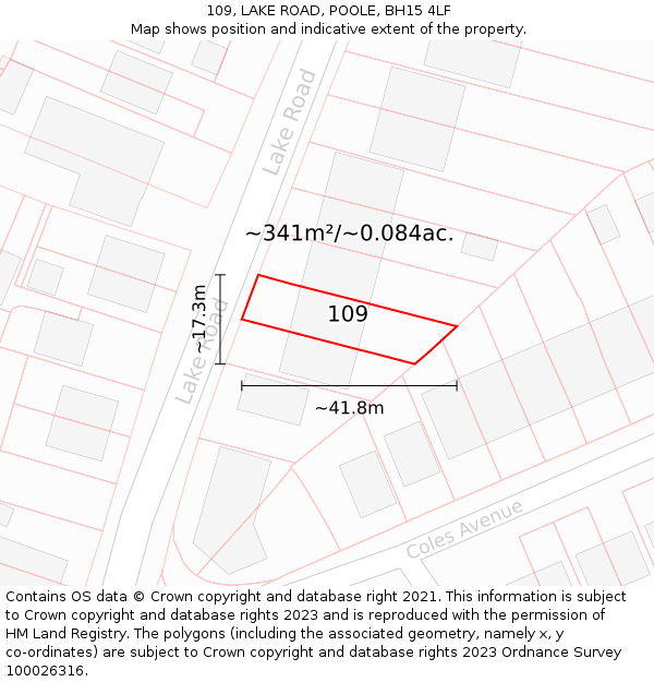 109, LAKE ROAD, POOLE, BH15 4LF: Plot and title map