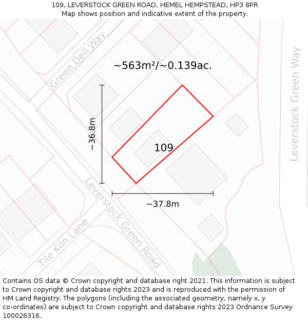 109, LEVERSTOCK GREEN ROAD, HEMEL HEMPSTEAD, HP3 8PR: Plot and title map