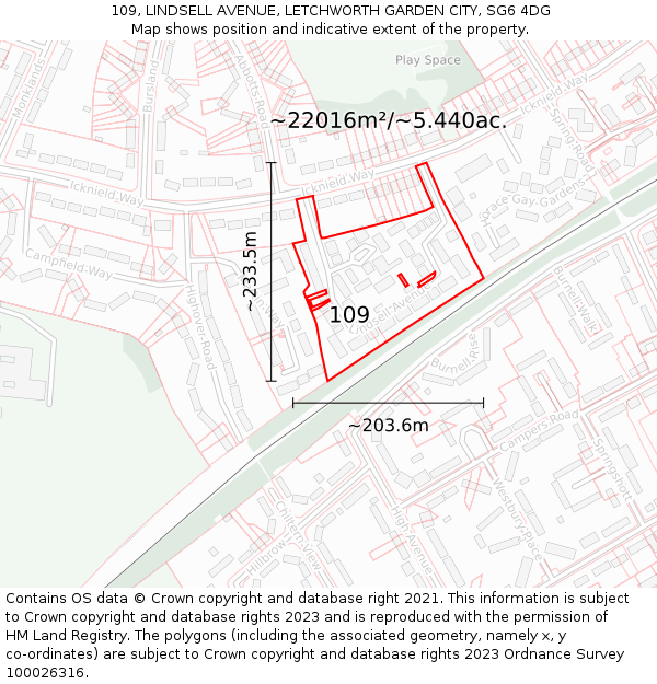 109, LINDSELL AVENUE, LETCHWORTH GARDEN CITY, SG6 4DG: Plot and title map