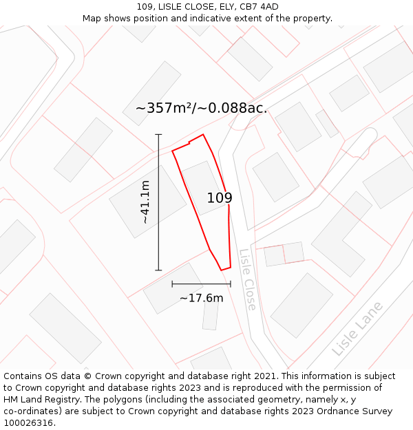 109, LISLE CLOSE, ELY, CB7 4AD: Plot and title map