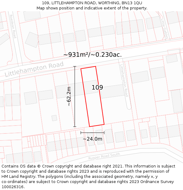 109, LITTLEHAMPTON ROAD, WORTHING, BN13 1QU: Plot and title map