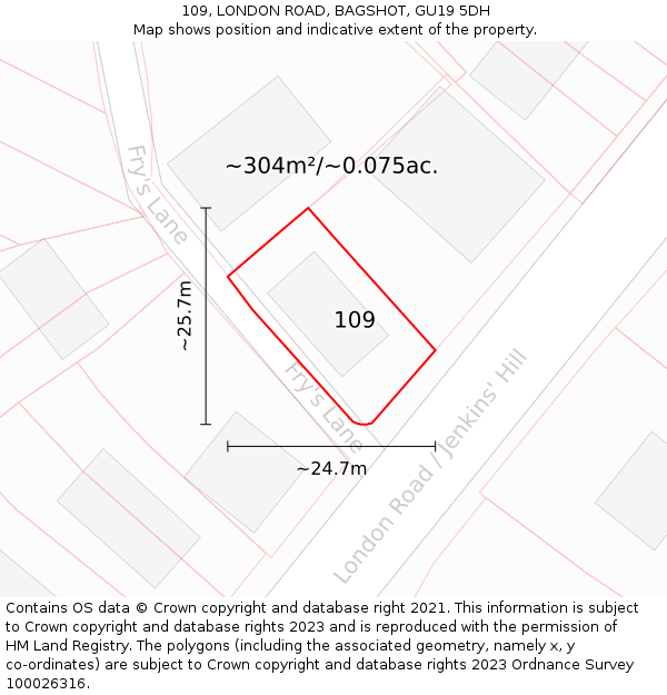 109, LONDON ROAD, BAGSHOT, GU19 5DH: Plot and title map