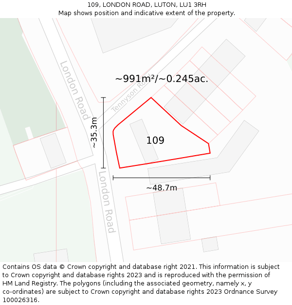 109, LONDON ROAD, LUTON, LU1 3RH: Plot and title map