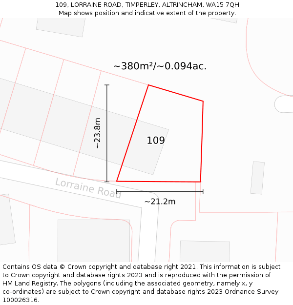 109, LORRAINE ROAD, TIMPERLEY, ALTRINCHAM, WA15 7QH: Plot and title map