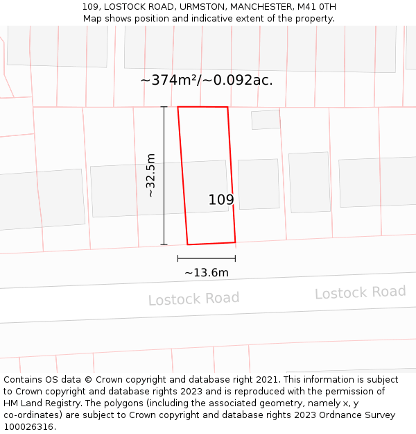 109, LOSTOCK ROAD, URMSTON, MANCHESTER, M41 0TH: Plot and title map