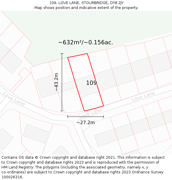 109, LOVE LANE, STOURBRIDGE, DY8 2JY: Plot and title map
