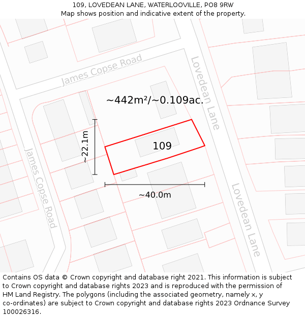 109, LOVEDEAN LANE, WATERLOOVILLE, PO8 9RW: Plot and title map