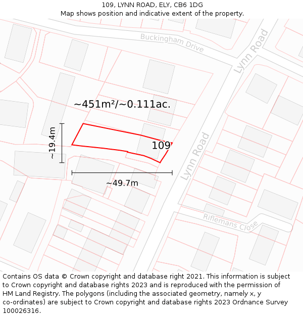 109, LYNN ROAD, ELY, CB6 1DG: Plot and title map