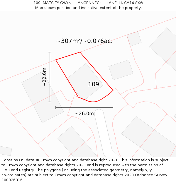 109, MAES TY GWYN, LLANGENNECH, LLANELLI, SA14 8XW: Plot and title map